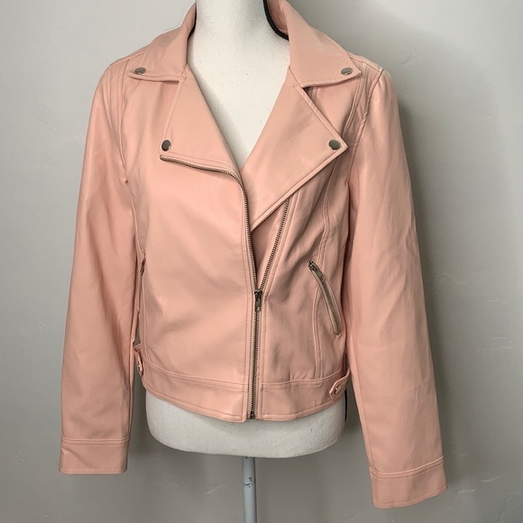 Blu Pepper Pink Vegan Leather Biker Jacket - Sz M - Picture 1 of 9